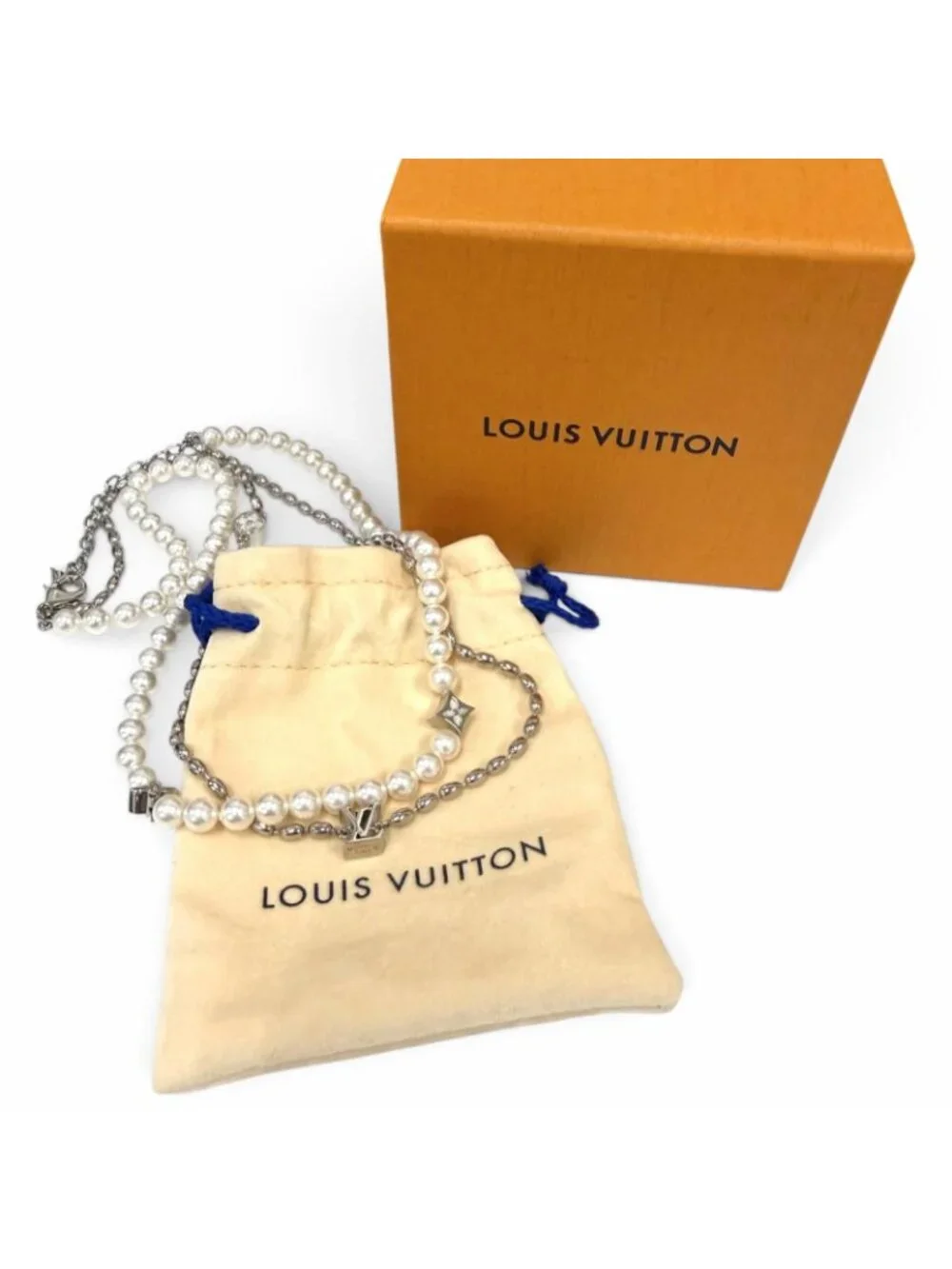Louis Vuitton Necklace Pearl Fusion Silver White